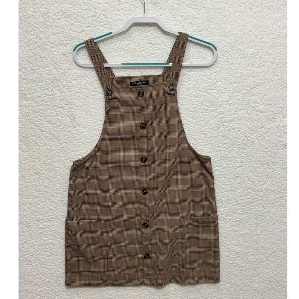 Sweet Threads Plaid Pinafore Dress Brown Button‎ Front Mini Women's
